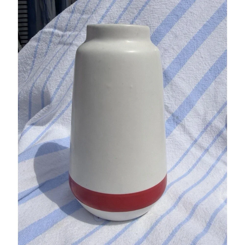 Red & White Buoy Ceramic Vase Nautical Coastal New England Decor
